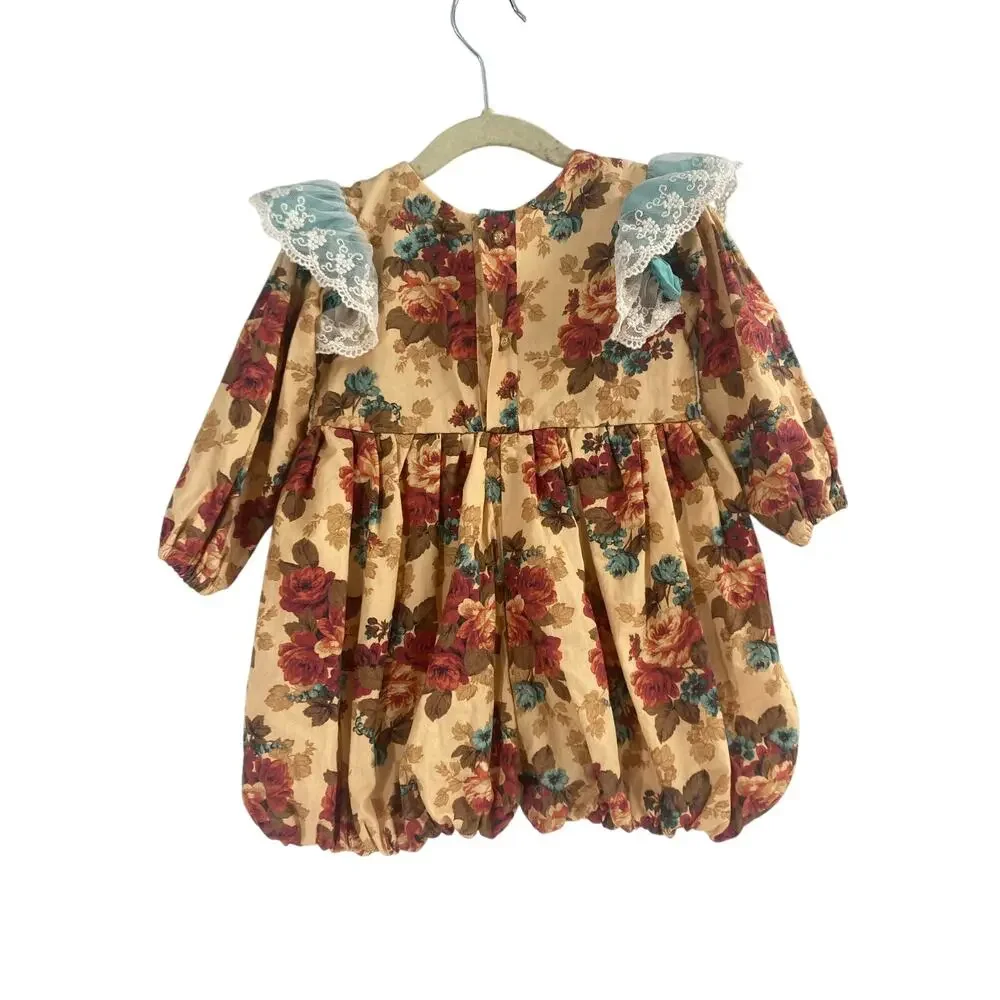 Haute Baby Vintage Floral Lace Yellow Red Teal Bubble Baby Girl T